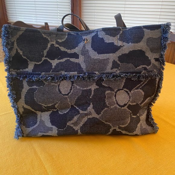 kate spade Handbags - SOLD Kate Spade NY Denim Floral Print Fringe Handbag or Tote Bag Large Satchel